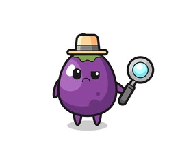 the mascot of cute eggplant as a detective