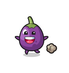 the happy eggplant cartoon with running pose