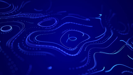 Abstract digital background of moving particles. Information space flow. Big data visualization. 3d rendering
