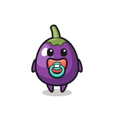 baby eggplant cartoon character with pacifier