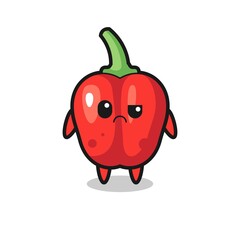 the mascot of the red bell pepper with sceptical face