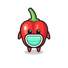 cute red bell pepper cartoon wearing a mask