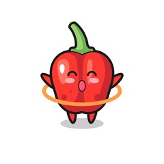 cute red bell pepper cartoon is playing hula hoop