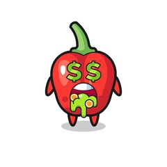 red bell pepper character with an expression of crazy about money