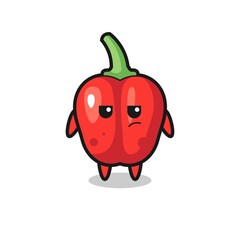 cute red bell pepper character with suspicious expression