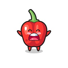cute red bell pepper mascot with a yawn expression