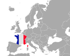 Karte und Fahne von Frankreich in Europa
