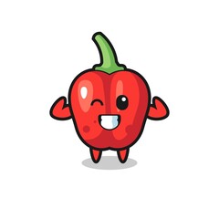 the muscular red bell pepper character is posing showing his muscles