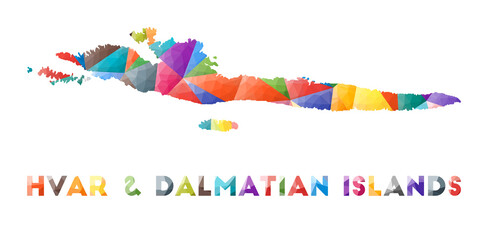 Hvar & Dalmatian Islands - colorful low poly island shape. Multicolor geometric triangles. Modern trendy design. Vector illustration.