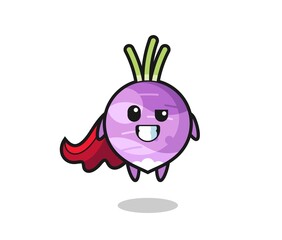 the cute turnip character as a flying superhero