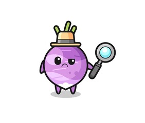 the mascot of cute turnip as a detective