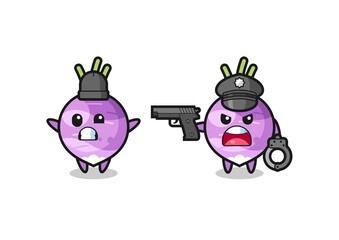illustration of turnip robber with hands up pose caught by police