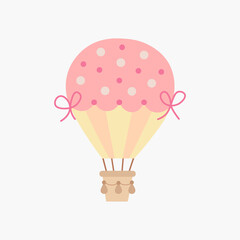 Scandinavian boho cute cartoon pink yellow aerostat. Hand drawn vector element for nursery decoration, baby shower, children's party, poster, invitation, postcard, kids clothes