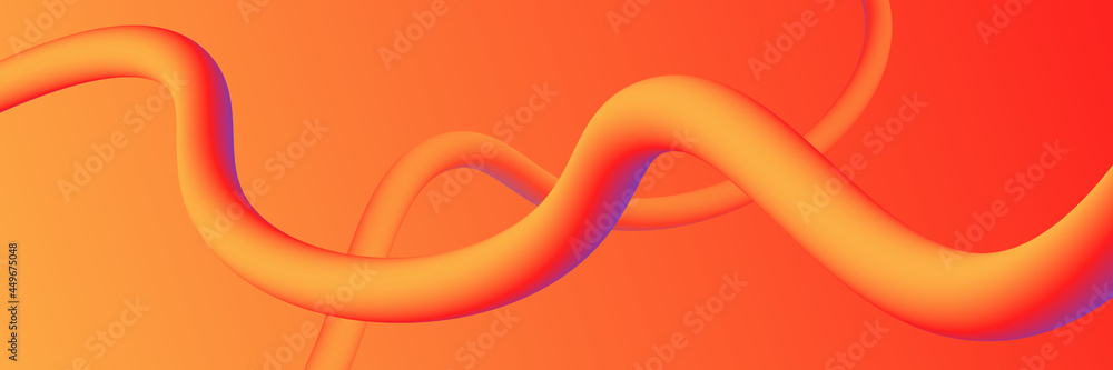 Wall mural abstract background vector. futuristic background design with 3d wave shapes on bright orange and pu