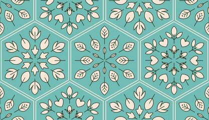 Turquoise leaves botanical seamless tile pattern