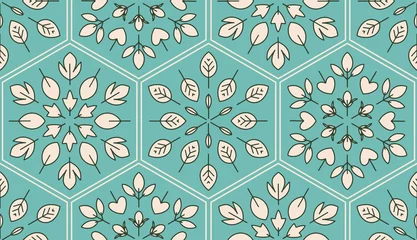 Behang Turquoise Turkoois laat botanisch naadloos tegelpatroon