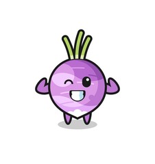 the muscular turnip character is posing showing his muscles