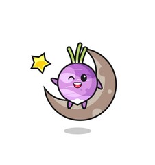 illustration of turnip cartoon sitting on the half moon