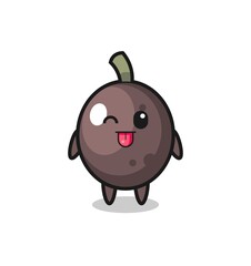 cute black olive character in sweet expression while sticking out her tongue