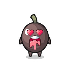 the falling in love expression of a cute black olive with heart shaped eyes