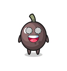 cute black olive character with hypnotized eyes