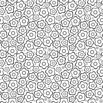 Tiny flowers seamless or repeat pattern black and white background, cloth, wallpaper, swatch, print
