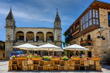 View of main square in old town Puebla de Sanabria in Castile and Leon, Spain.