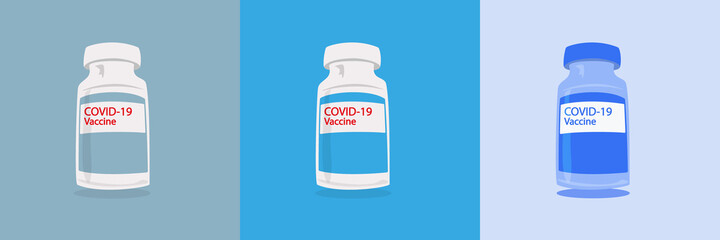 COVID-19 Vaccine bottle WEB Banner. Vaccine Illustration Flat Design. Immunization campaign. Health care and protection.