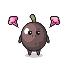annoyed expression of the cute black olive cartoon character