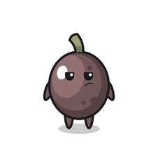 cute black olive character with suspicious expression