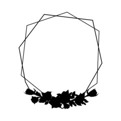 Beautiful floral frame. Polyhedron. Silhouette of framing. Black isolated element on white background. Layout. Used to decorate weddings, greetings, Valentine's Day, etc. Vector. Eps10.