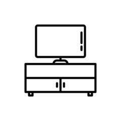 TV stand with drawers thin line icon. Interior element. Apartment furniture. Modern vector illustration.