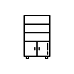 Bookcase with shelves and drawers thin line icon. Apartment furniture. Interior element. Modern vector illustration.