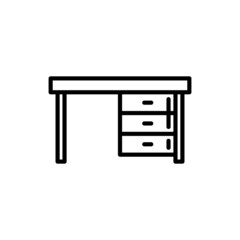 Desk with drawers thin line icon. Workspace element. Modern vector illustration of office furniture.