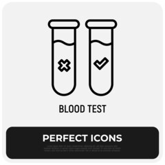 Blood test, two vials with blood, one is positive, other negative. Modern vector illustration of medical diagnostic.