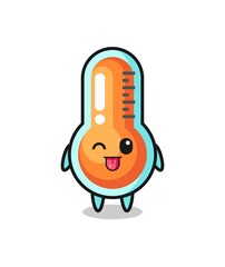cute thermometer character in sweet expression while sticking out her tongue