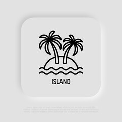 Tropical island thin line icon: palms, sand and sea. Modern vector illustration of summer vacation.