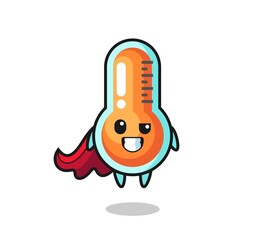 the cute thermometer character as a flying superhero
