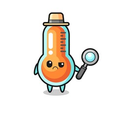 the mascot of cute thermometer as a detective