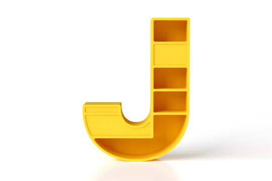 3D letter J in futuristic or kids funny style. Great font for headers, posters, web advertisements or print projects. High resolution 3D rendering.