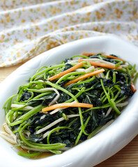 Delicious Chinese dish, fried sweet potato leaves