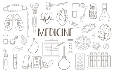 Set of medical and health care doodles