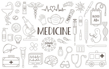 Set of medical and health care doodles