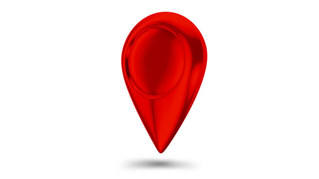 Red glossy map pointer - 3d location icon isolated on white. 3d rendering