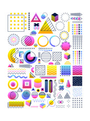 Gradient Memphis Objects Set. Vector Illustration of Polygonal and Geometric Symbols.