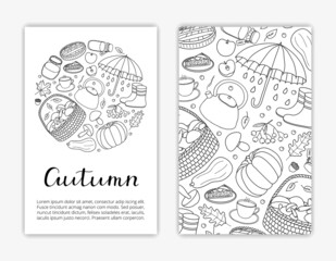 Card templates with hand drawn autumn items.