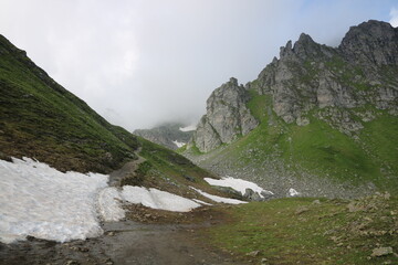 Rock formations in the Pizol region. Scene on the so called Five Lakes Hike.
