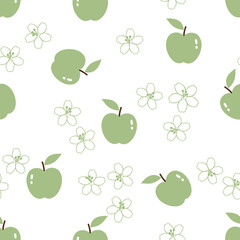 Seamless pattern with apples and flower on white background vector.