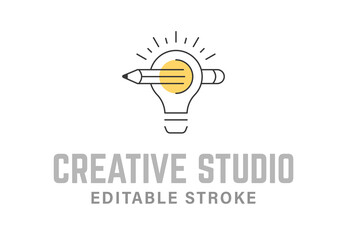 Light bulb and pencil outline creative logo.