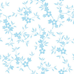 seamless pattern of flowers, branches and leaves